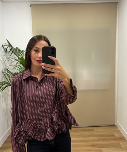 Camisas | Camisa Granate-rayada-volante | Tu Estilo en Rosa