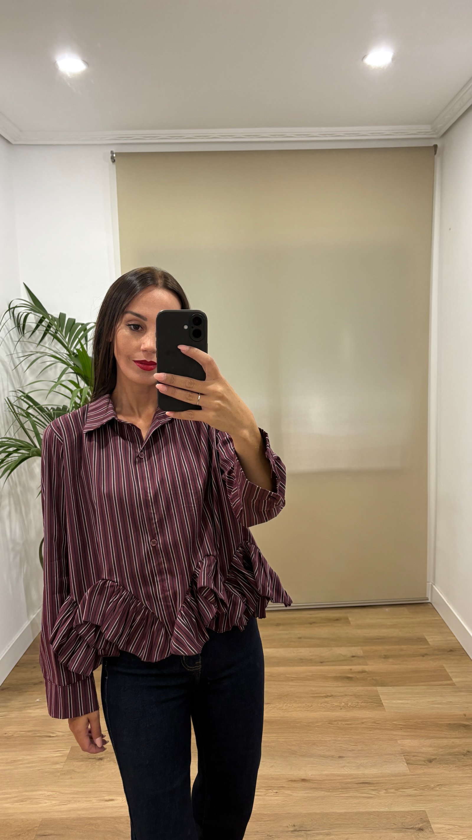Camisas | Camisa Granate-rayada-volante | Tu Estilo en Rosa