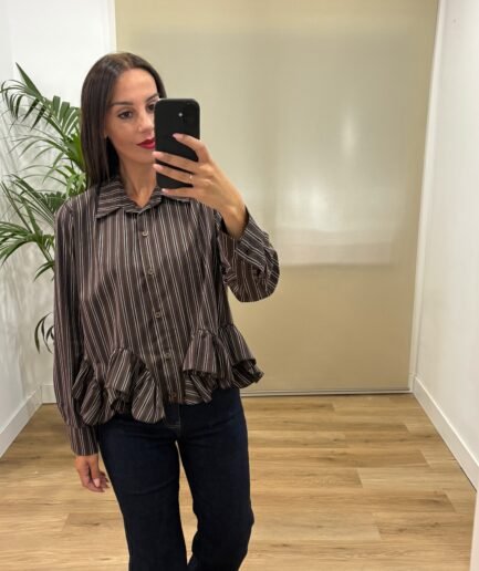 Camisas | Camisa Marron-rayada-volante | Tu Estilo en Rosa