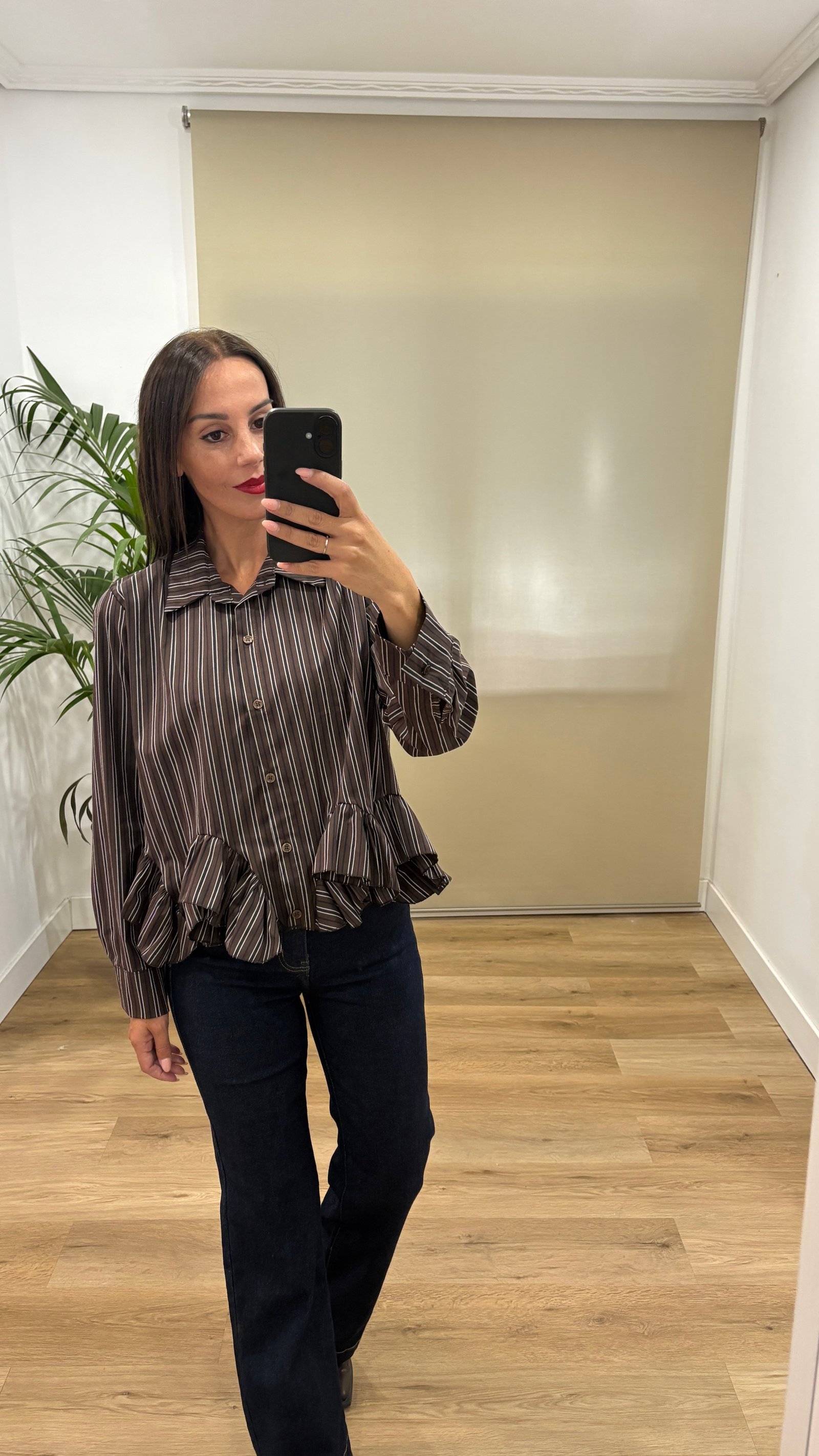 Camisa Marron-rayada-volante Camisas | Camisa Marron-rayada-volante | Tu Estilo en Rosa