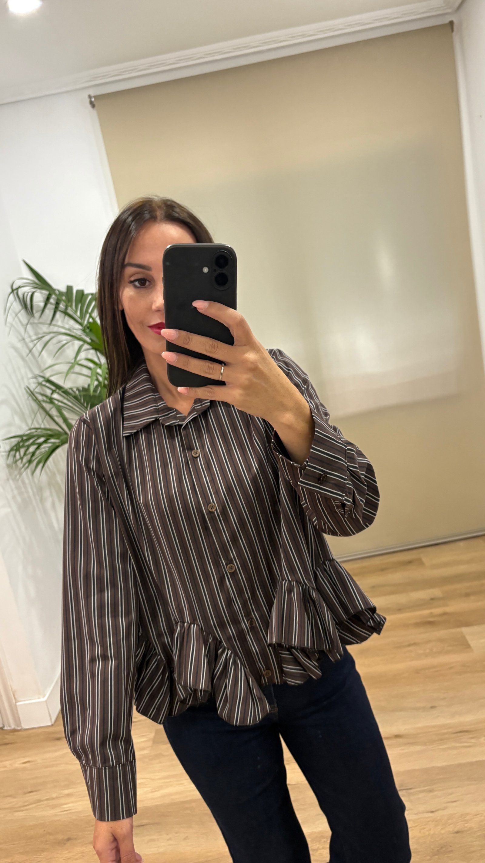 Camisa Marrón-rayada-volante Camisas | Camisa Marrón-rayada-volante | Tu Estilo en Rosa