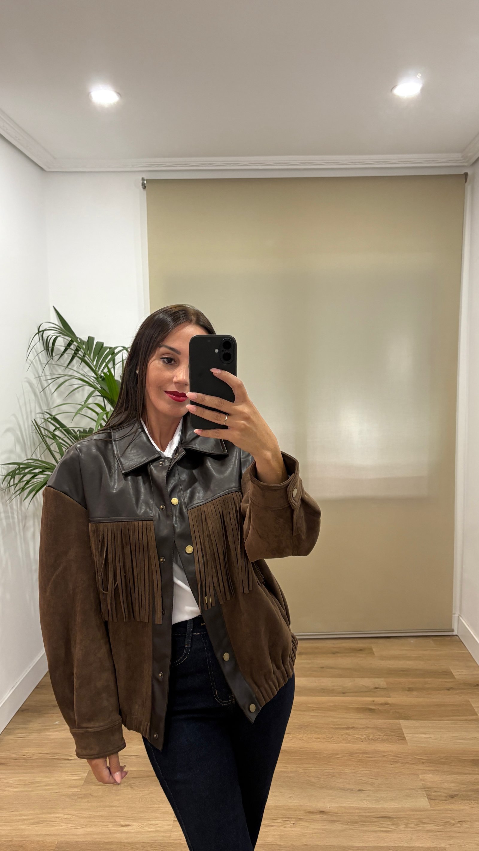 Camisas | Chaqueta Silvia-marrón-flecos | Tu Estilo en Rosa